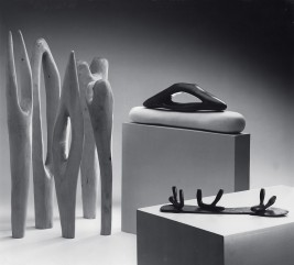 Installation views with Hoos (1981), Maquette for an Unknown Landscape (1982), African Woods (1982), Model for an Unknown Landscape No. 2 (1983) and Untitled (1983), Galerij S65, Aalst, 1983