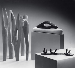 Installation views with Hoos (1981), Maquette for an Unknown Landscape (1982), African Woods (1982), Model for an Unknown Landscape No. 2 (1983) and Untitled (1983), Galerij S65, Aalst, 1983