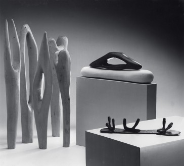 Installation views with Hoos (1981), Maquette for an Unknown Landscape (1982), African Woods (1982), Model for an Unknown Landscape No. 2 (1983) and Untitled (1983), Galerij S65, Aalst, 1983