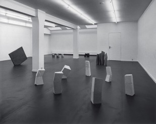 Installation view with Seven Odd Chalks (1978), Four Thin Stones (1978), Three Odd Woods (1978), Five Odd Woods (1978) and Three Stone Slabs (1978), Art & Project, Amsterdam, 1978