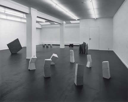 Installation view with Seven Odd Chalks (1978), Four Thin Stones (1978), Three Odd Woods (1978), Five Odd Woods (1978) and Three Stone Slabs (1978), Art & Project, Amsterdam, 1978