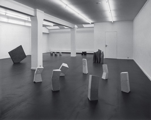 Installation view with Seven Odd Chalks (1978), Four Thin Stones (1978), Three Odd Woods (1978), Five Odd Woods (1978) and Three Stone Slabs (1978), Art & Project, Amsterdam, 1978