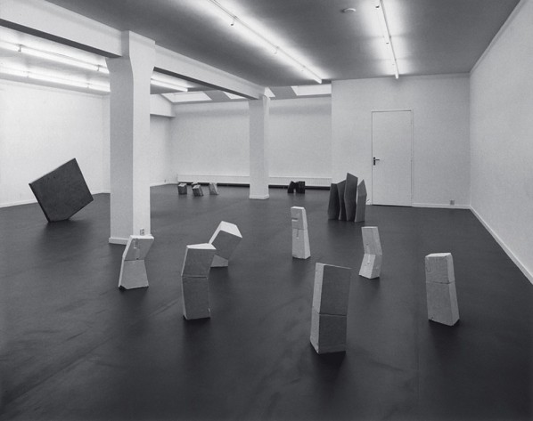Installation view with Seven Odd Chalks (1978), Four Thin Stones (1978), Three Odd Woods (1978), Five Odd Woods (1978) and Three Stone Slabs (1978), Art & Project, Amsterdam, 1978