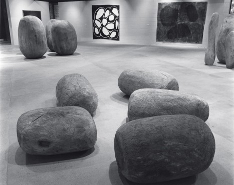 Installation view with Five Elm Lumps (1981), Big Balls (1981), Many Black Holes (1981) and Three Black Lumps (1979), John Hansard Gallery, University of Southampton, Southampton, 1982