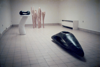 Installation views with Hoos (1981), Maquette for an Unknown Landscape (1982), African Woods (1982), Model for an Unknown Landscape No. 2 (1983) and Untitled (1983), Galerij S65, Aalst, 1983