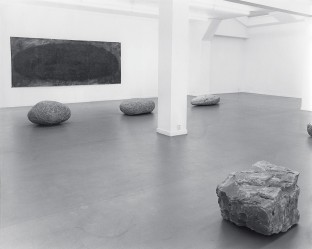 Installation view with Wilderness Block (1980), Three Large Wilderness Stones (1980) and Large Charcoal Lump (1980), Art & Project, Amsterdam, 1981