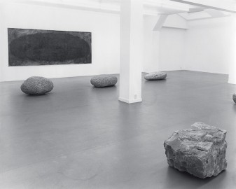 Installation view with Wilderness Block (1980), Three Large Wilderness Stones (1980) and Large Charcoal Lump (1980), Art & Project, Amsterdam, 1981