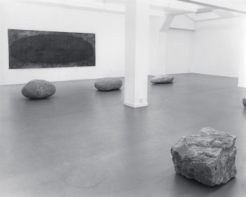 Installation view with Wilderness Block (1980), Three Large Wilderness Stones (1980) and Large Charcoal Lump (1980), Art & Project, Amsterdam, 1981