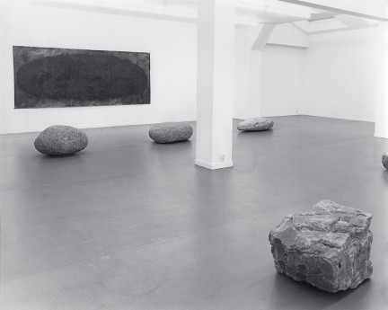 Installation view with Wilderness Block (1980), Three Large Wilderness Stones (1980) and Large Charcoal Lump (1980), Art & Project, Amsterdam, 1981