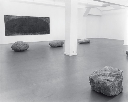 Installation view with Wilderness Block (1980), Three Large Wilderness Stones (1980) and Large Charcoal Lump (1980), Art & Project, Amsterdam, 1981