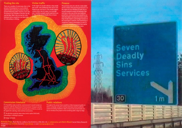 Motorway Service Station of the Seven Deadly Sins and Seven Virtues Plasticised Menu Card 1998
