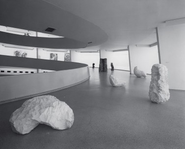 Installation view with White Arch (1979), Large White Column (1979), Bent White Lump (1979), Tall Wood Block (1978), Round Pile (1979) and Apple Pile (1978), Guggenheim Museum, New York, 1979